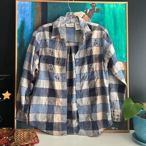 Vintage 90s Cottagecore Floral Embroidered Plaid Women's Blouse Small